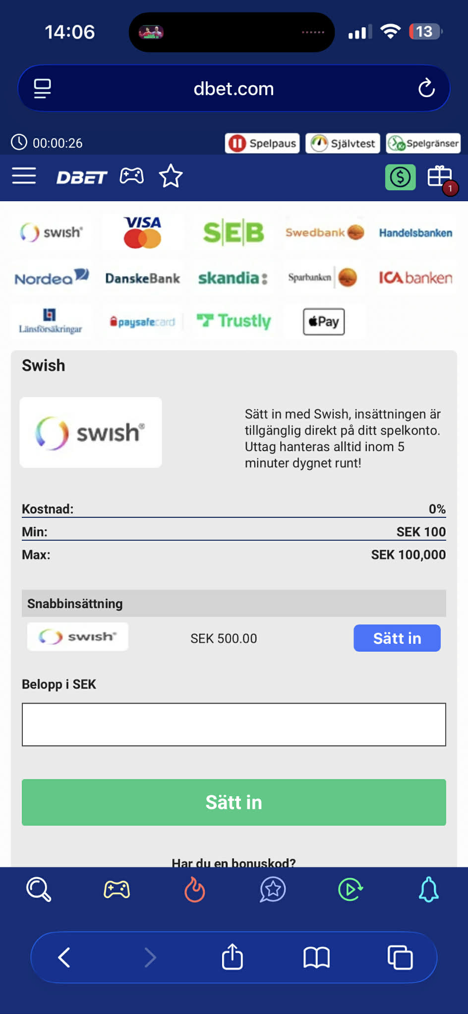 Insättning - DBET 2