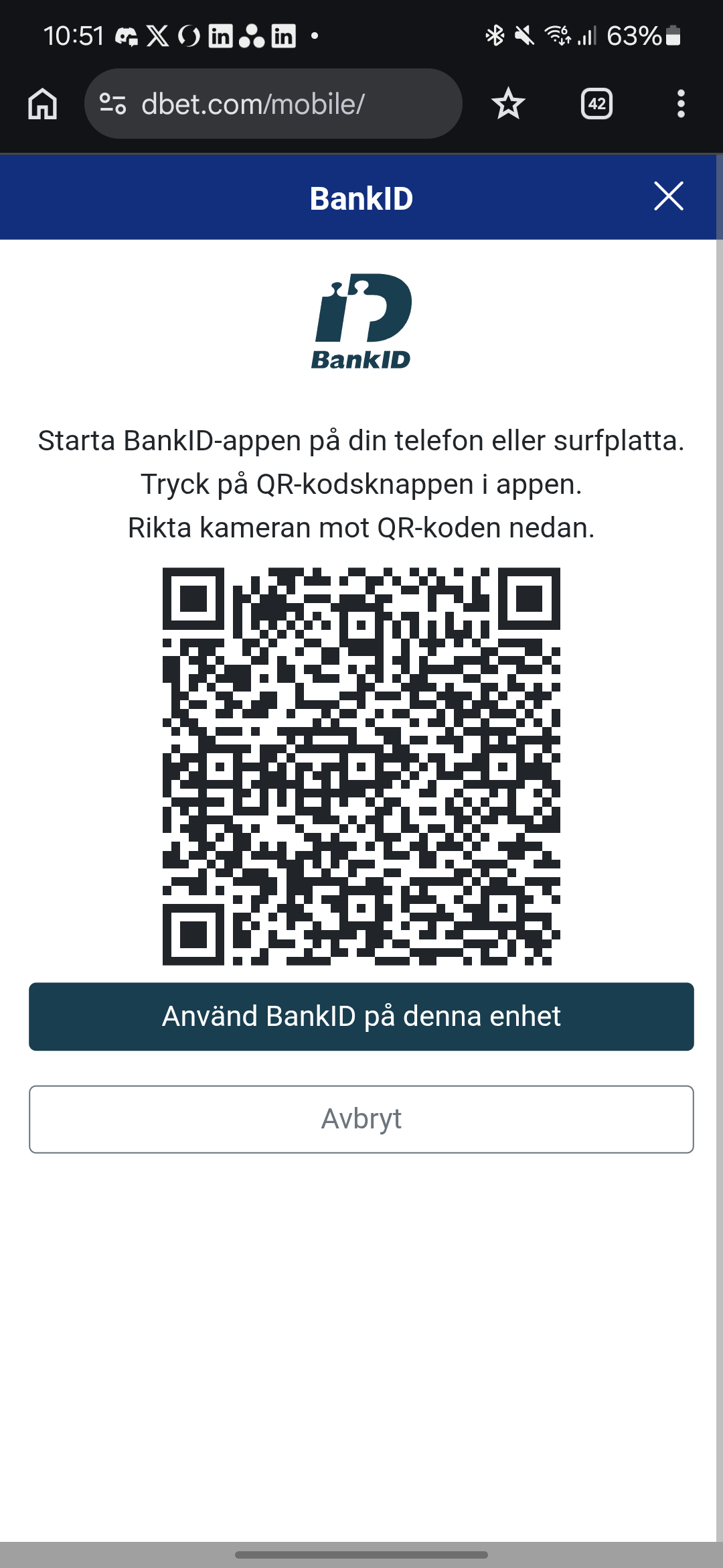 DBET BankID registrering
