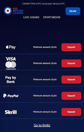 All British Casino deposit cashier