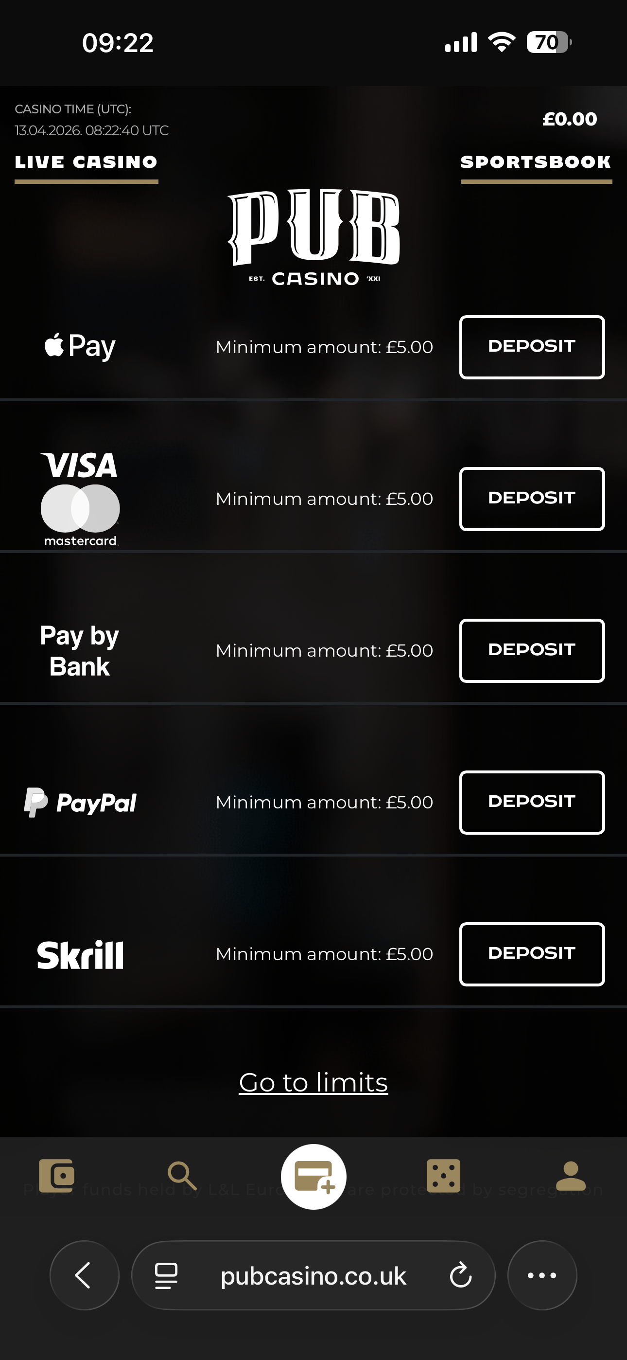 Pub Casino deposit cashier