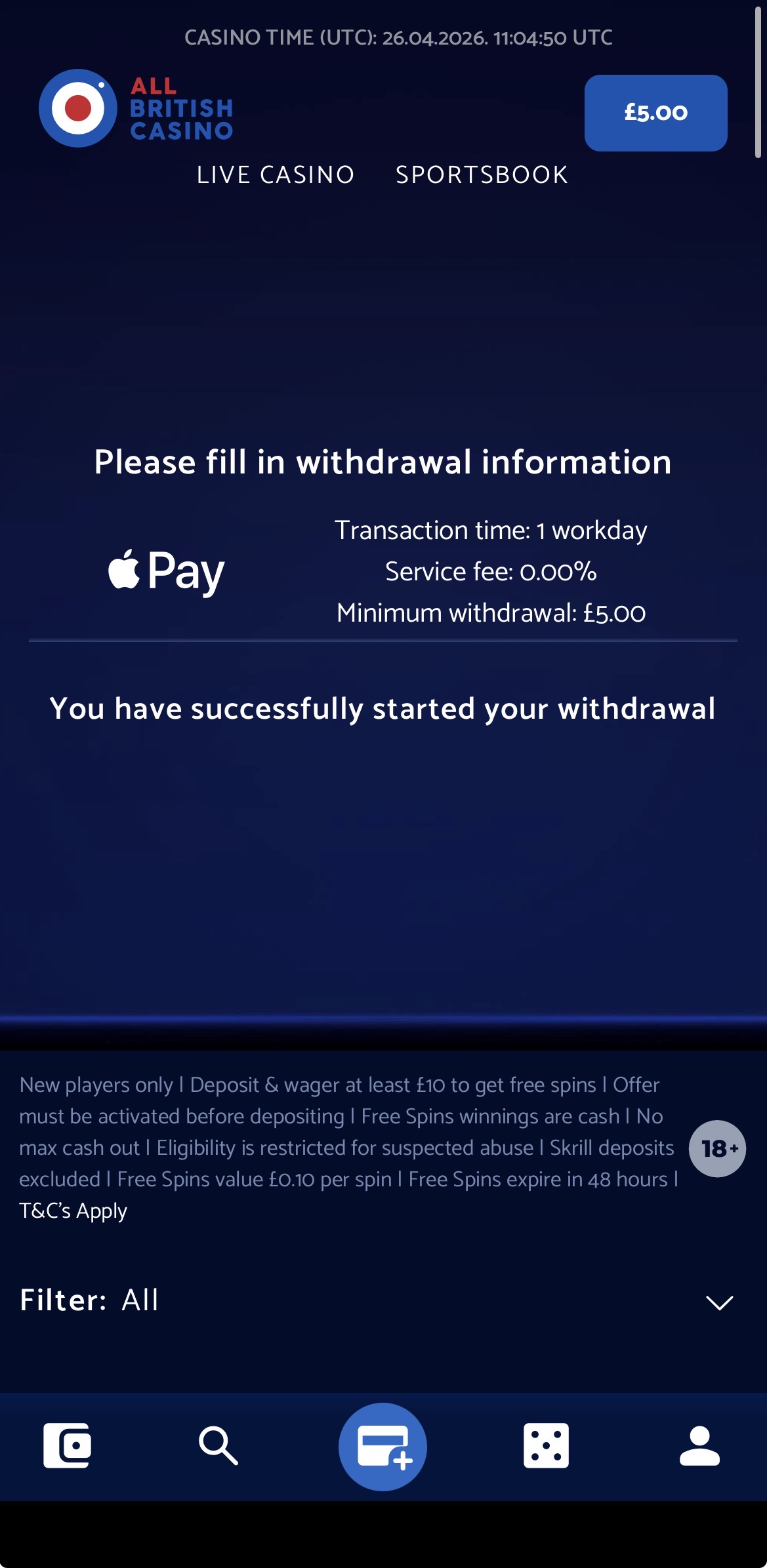 All British App - Withdraw Success