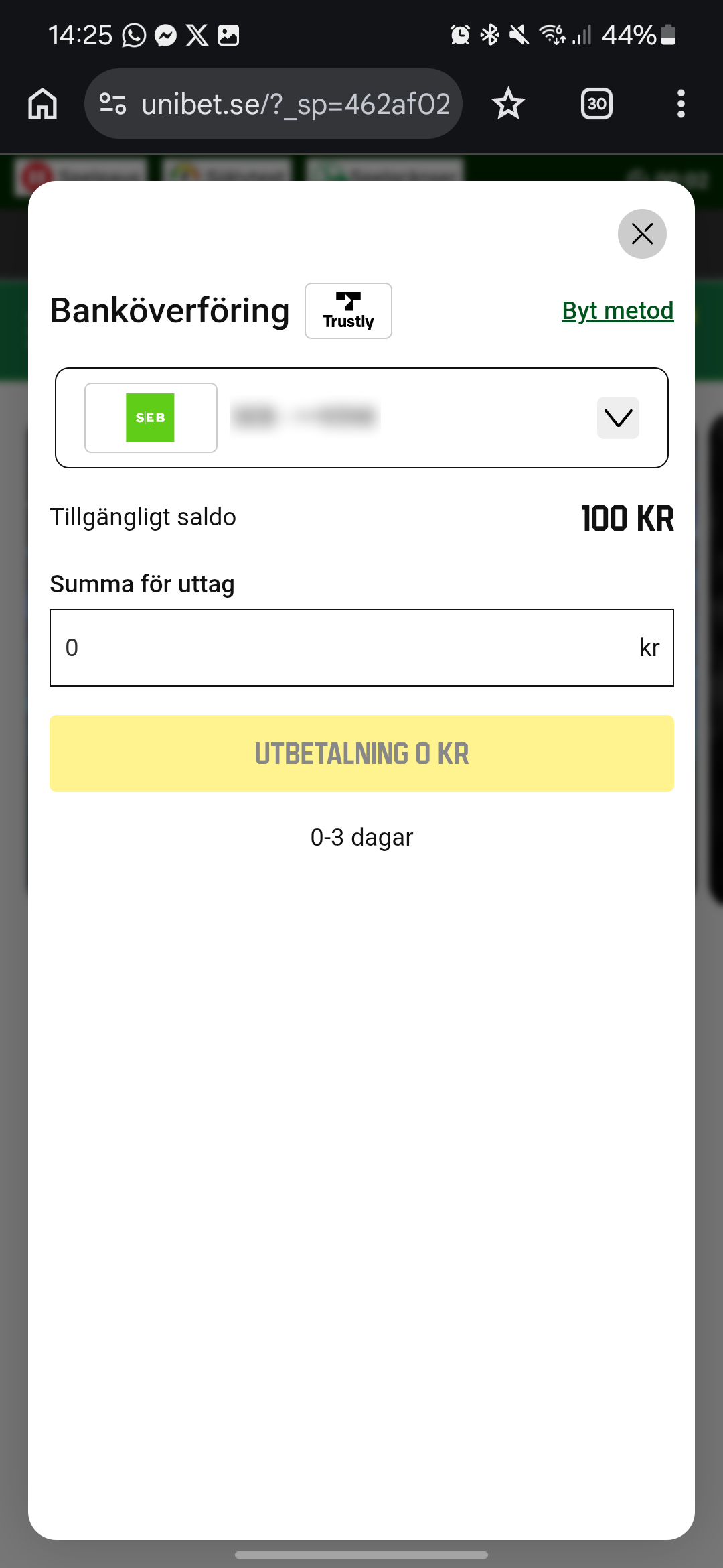 Unibet Trustly uttag 1