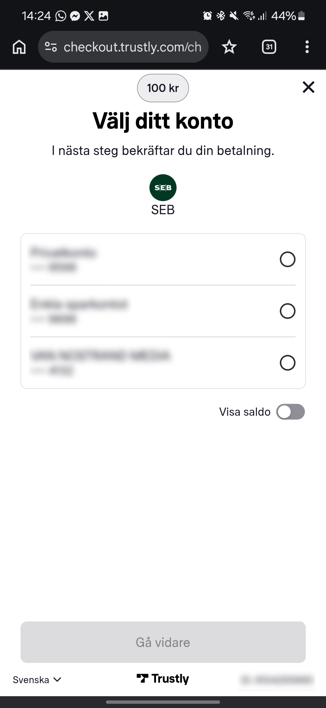 Unibet Trustly insättning 3