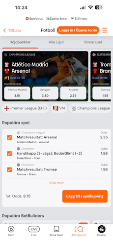 Fotbollsutbud - Betsson 