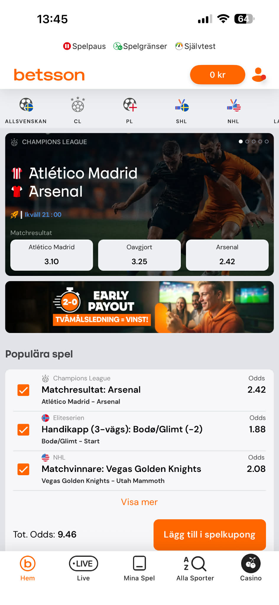 Insättning - Betsson 1