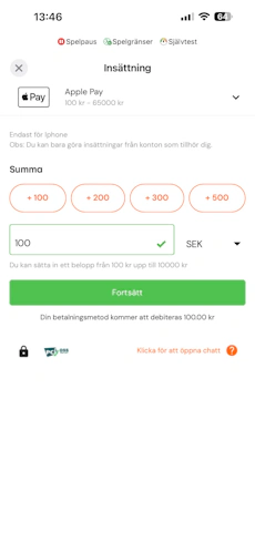 Insättning - Betsson 2