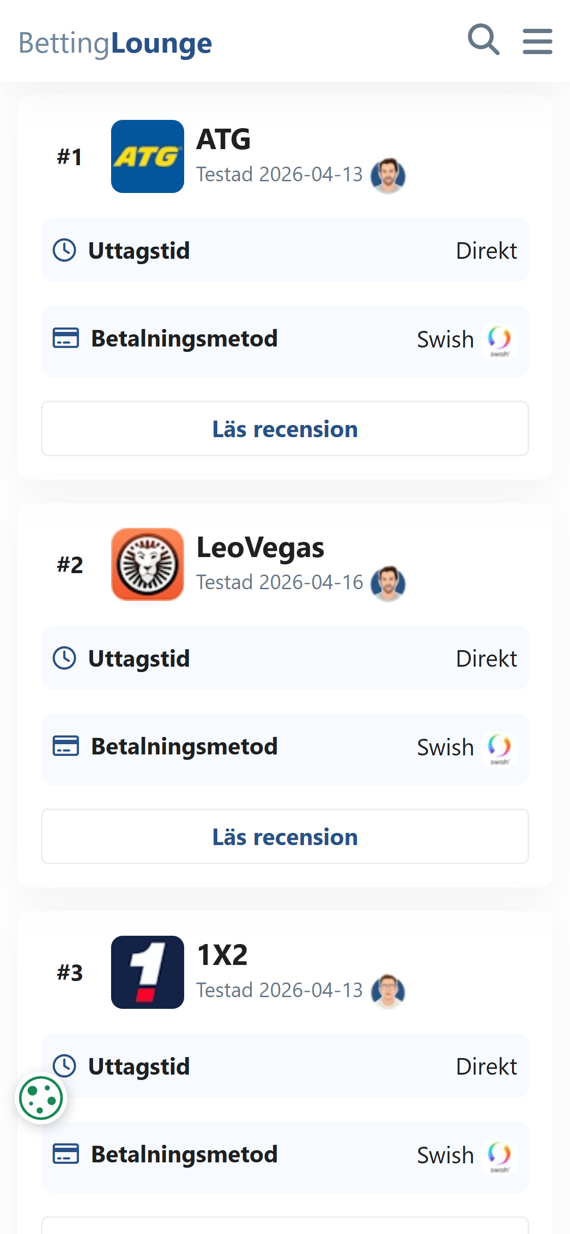 BettingLounge uttagstester