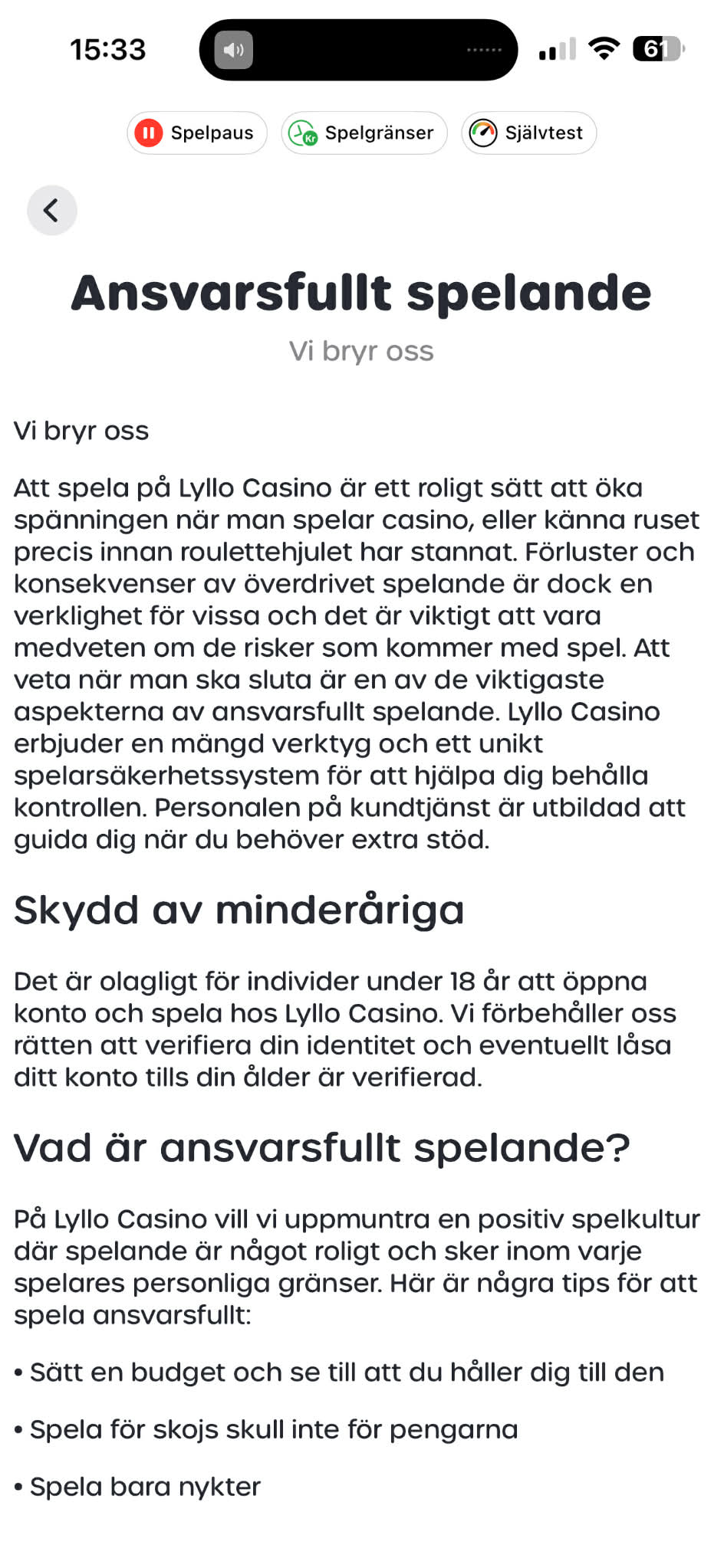 Lyllo - Ansvarsfullt spelande
