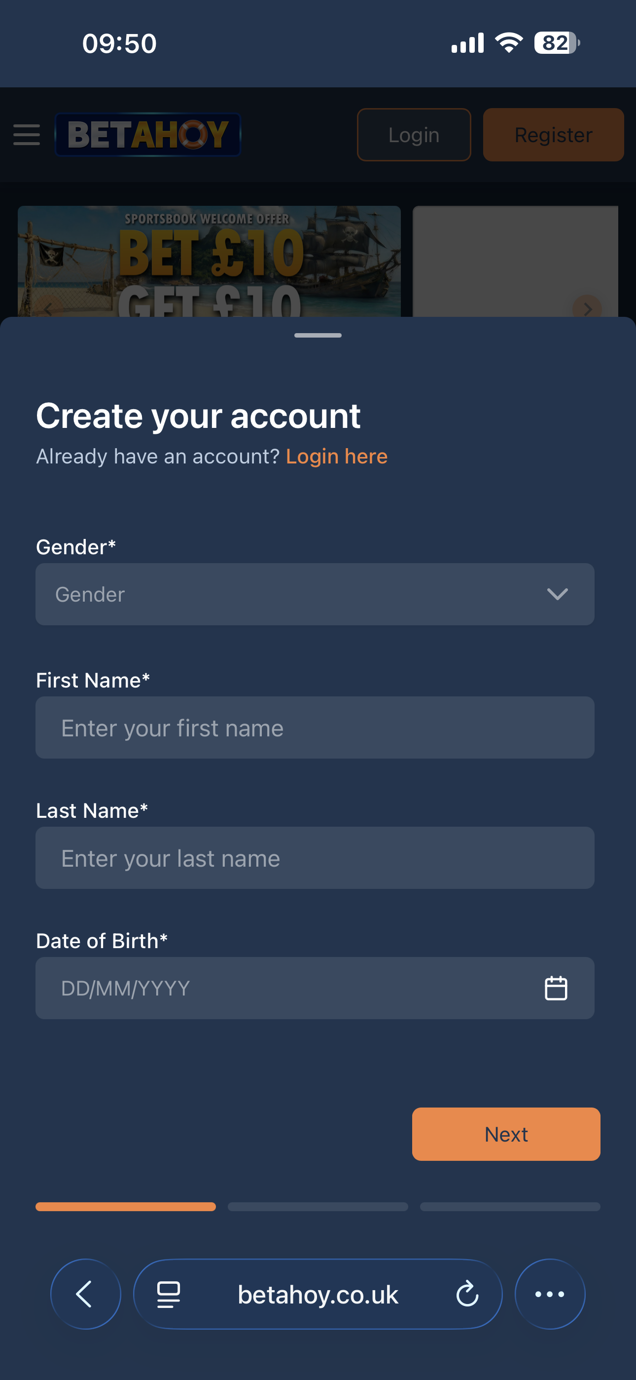BetAhoy Sign Up 2