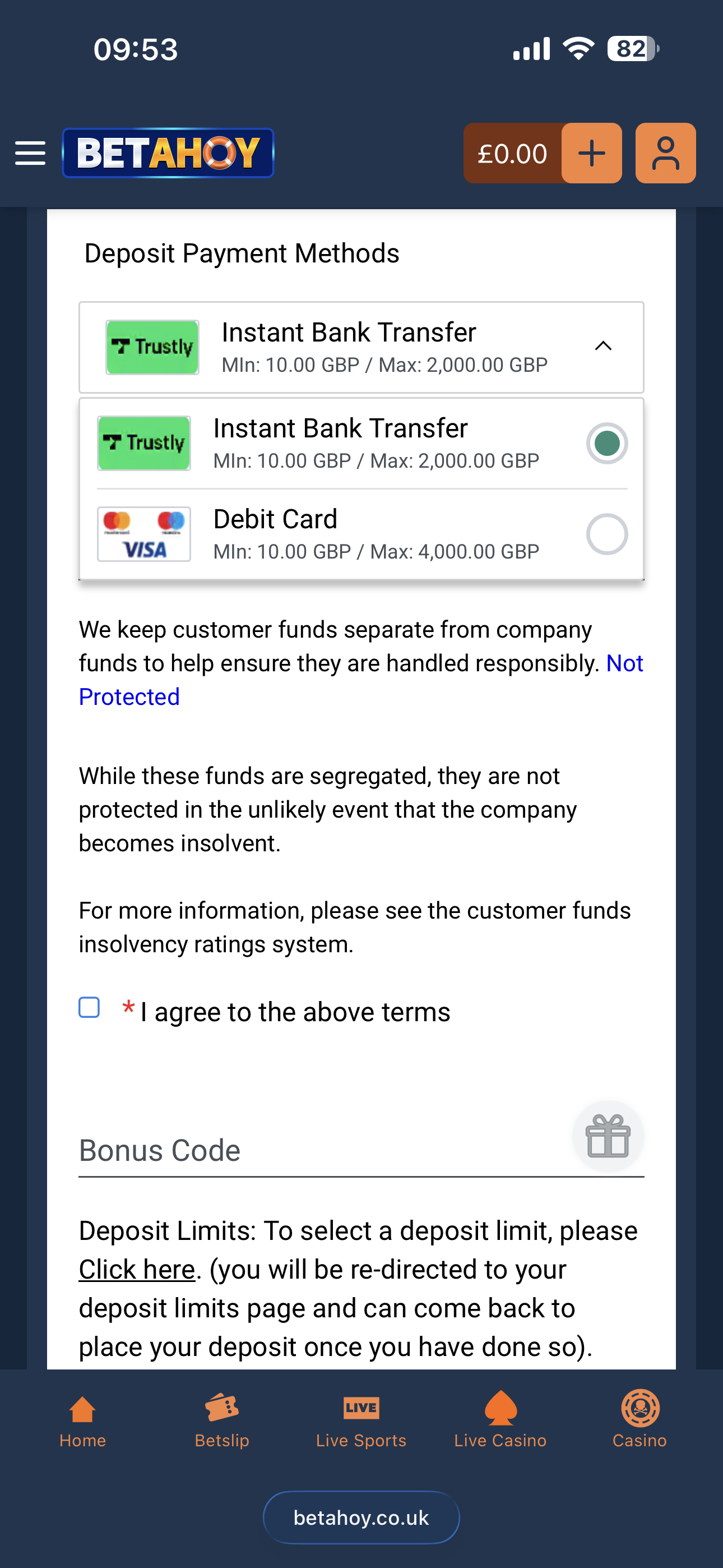 BetAhoy Deposit 1