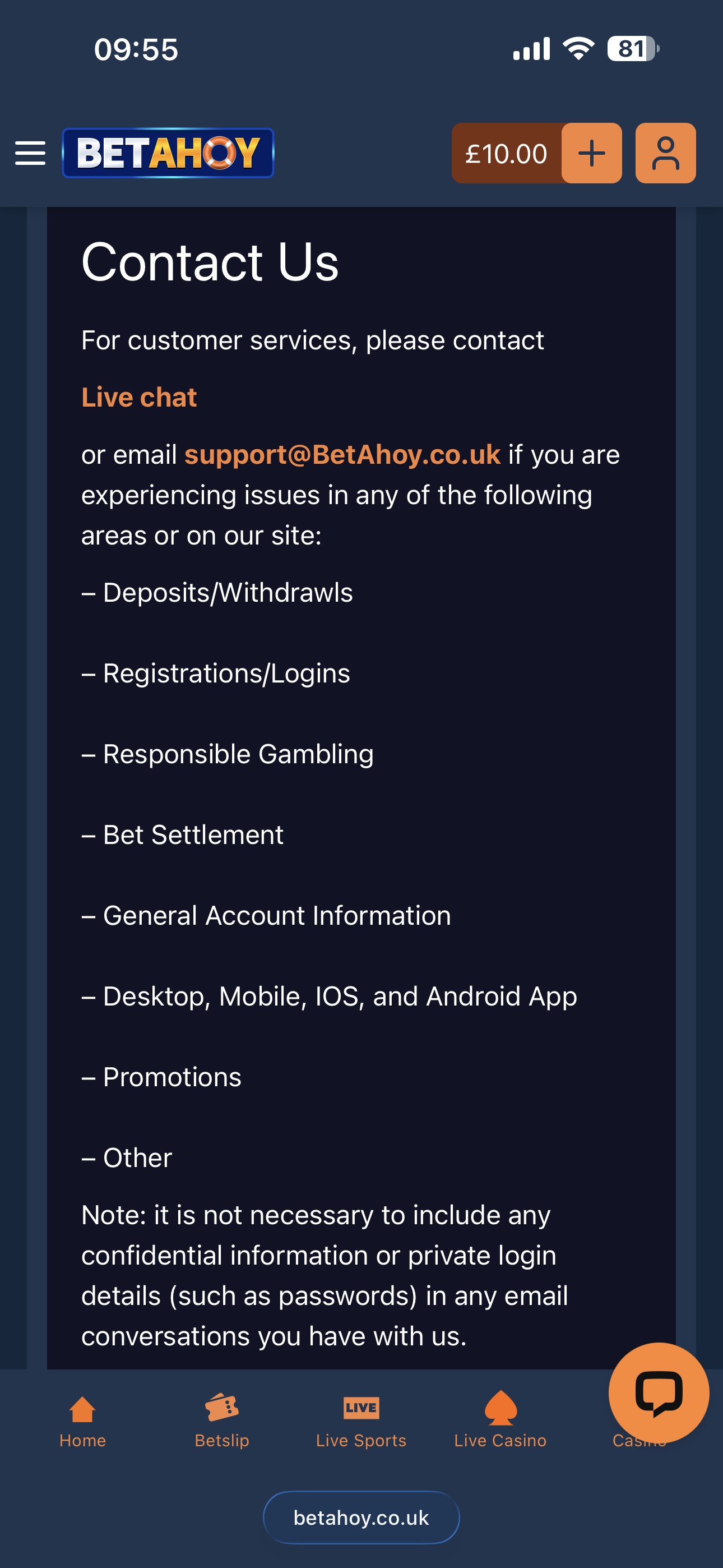 BetAhoy Contact Us