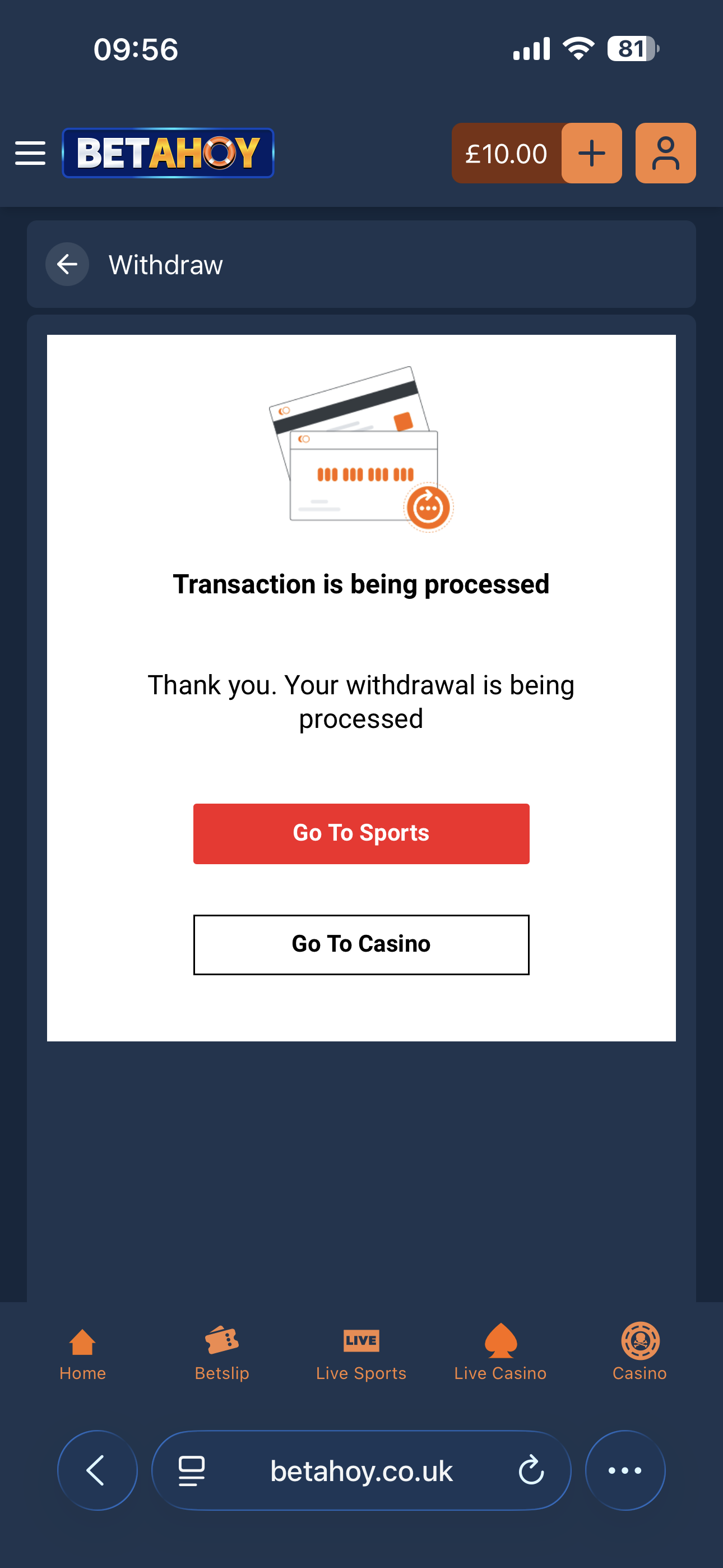 BetAhoy Withdraw 2