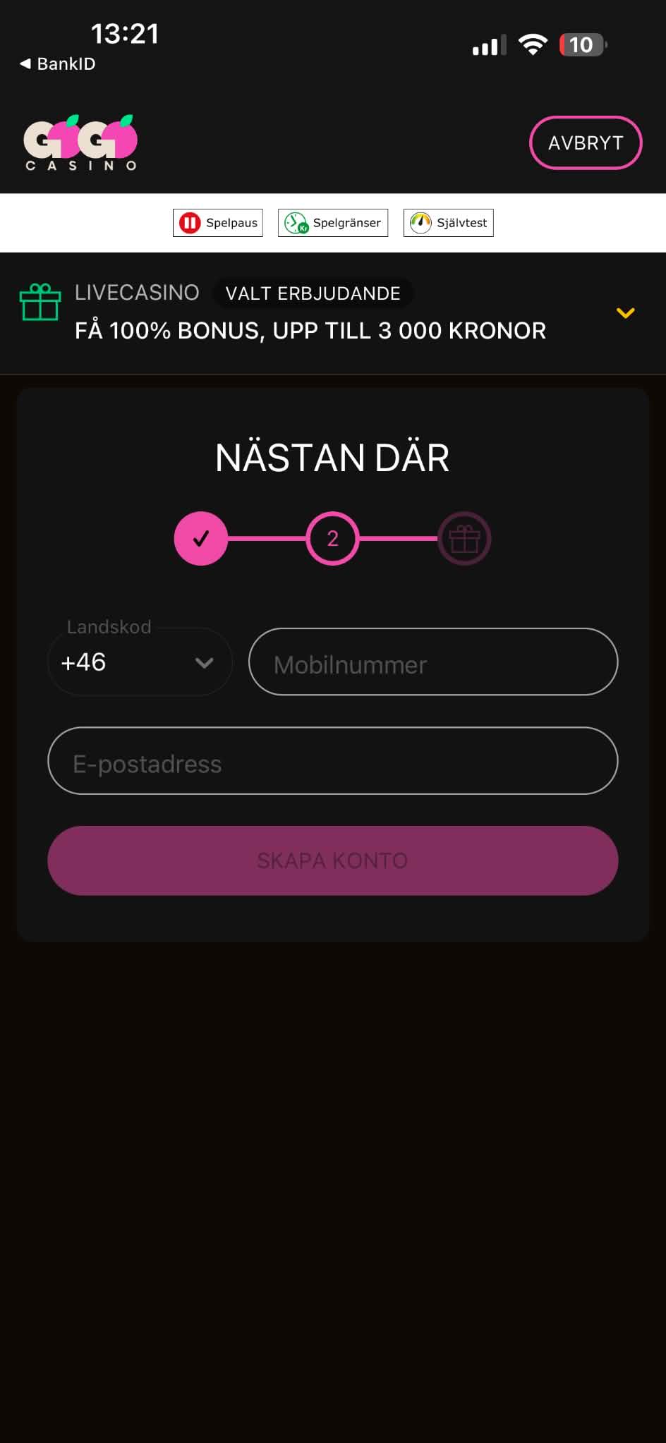 Registrering - GoGoCasino