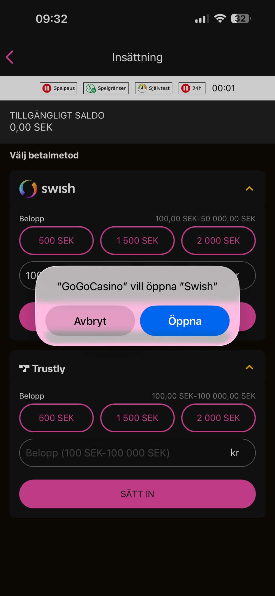 Insättning - GoGoCasino