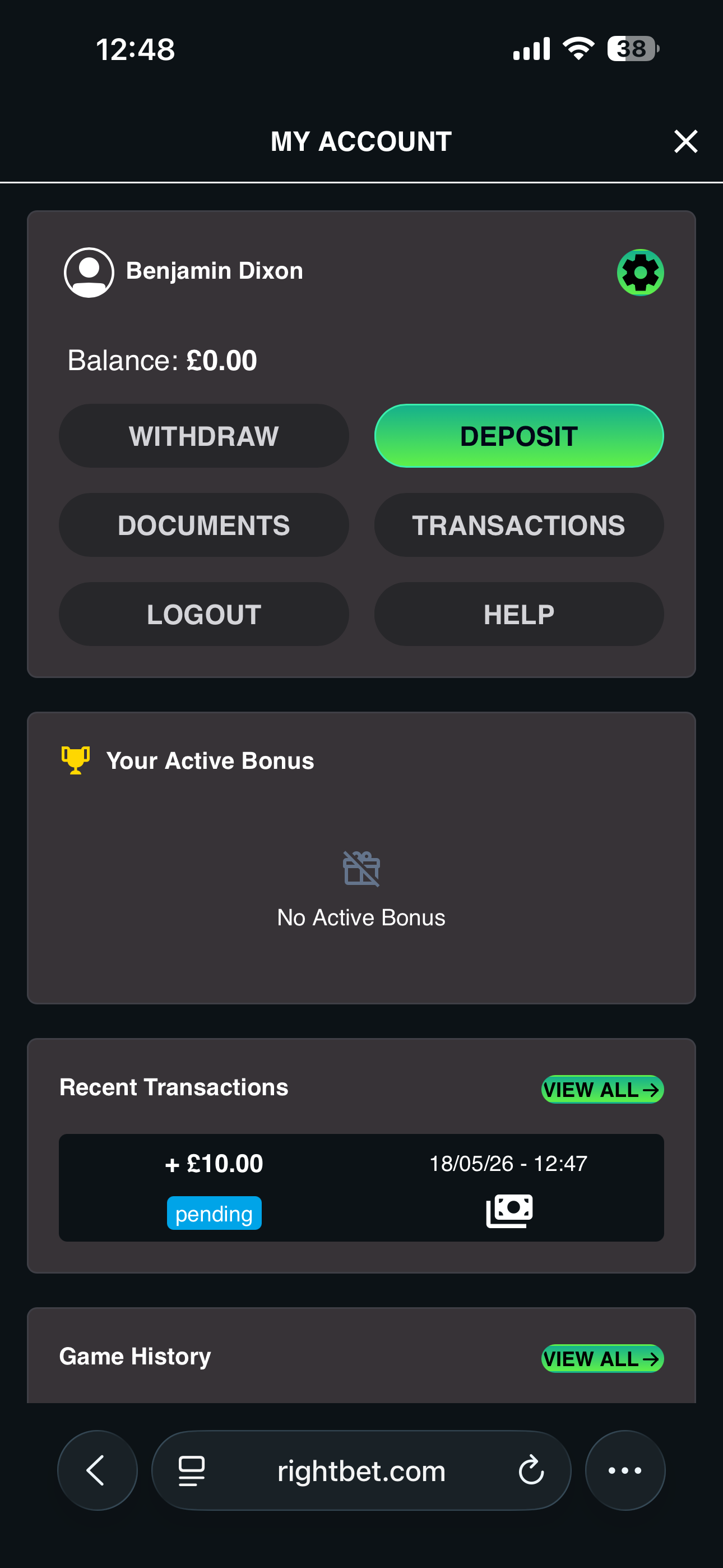 RightBet Withdraw 1