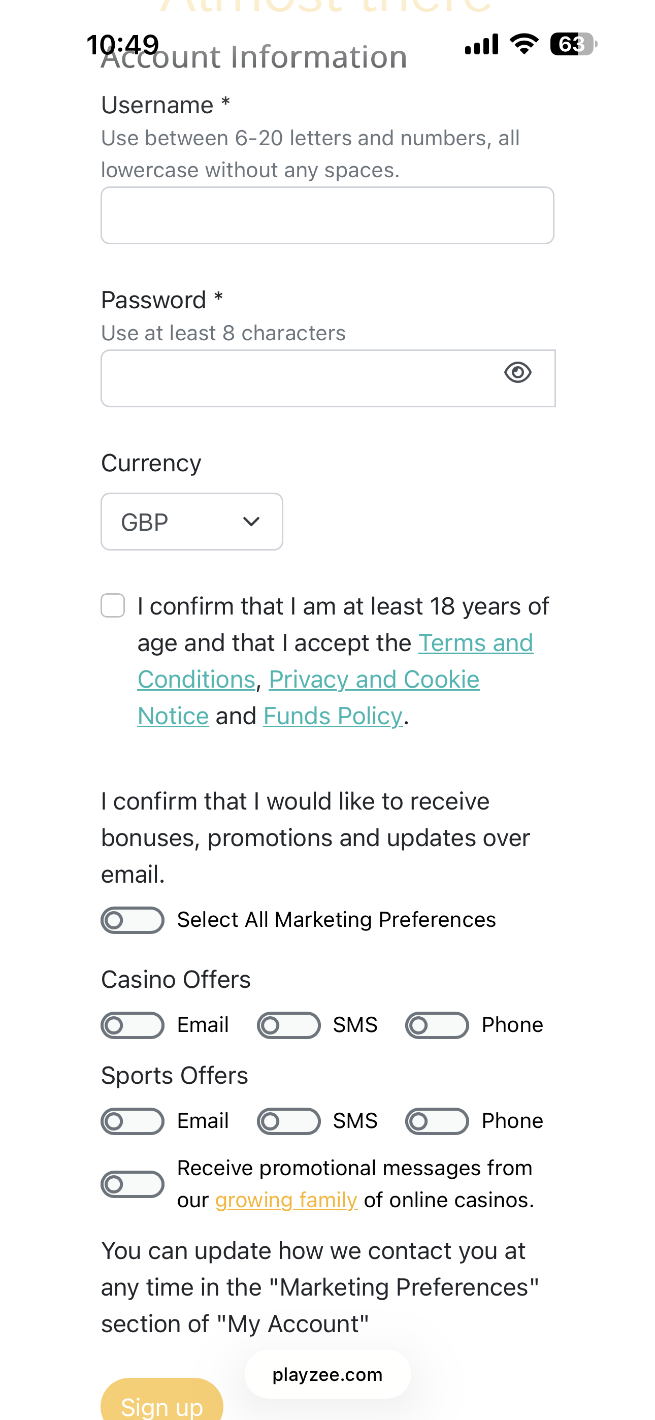 Playzee Sign Up 4