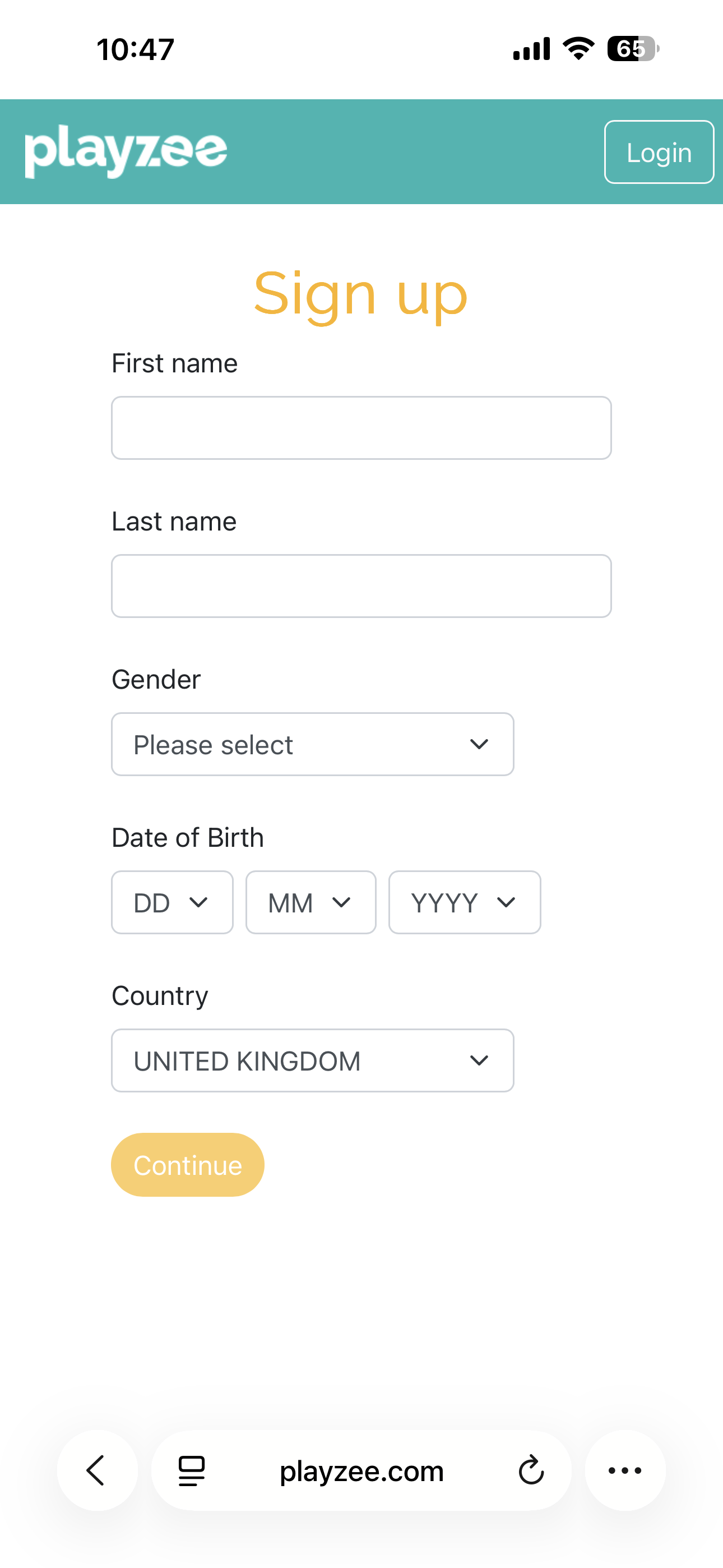 Playzee Sign Up 1