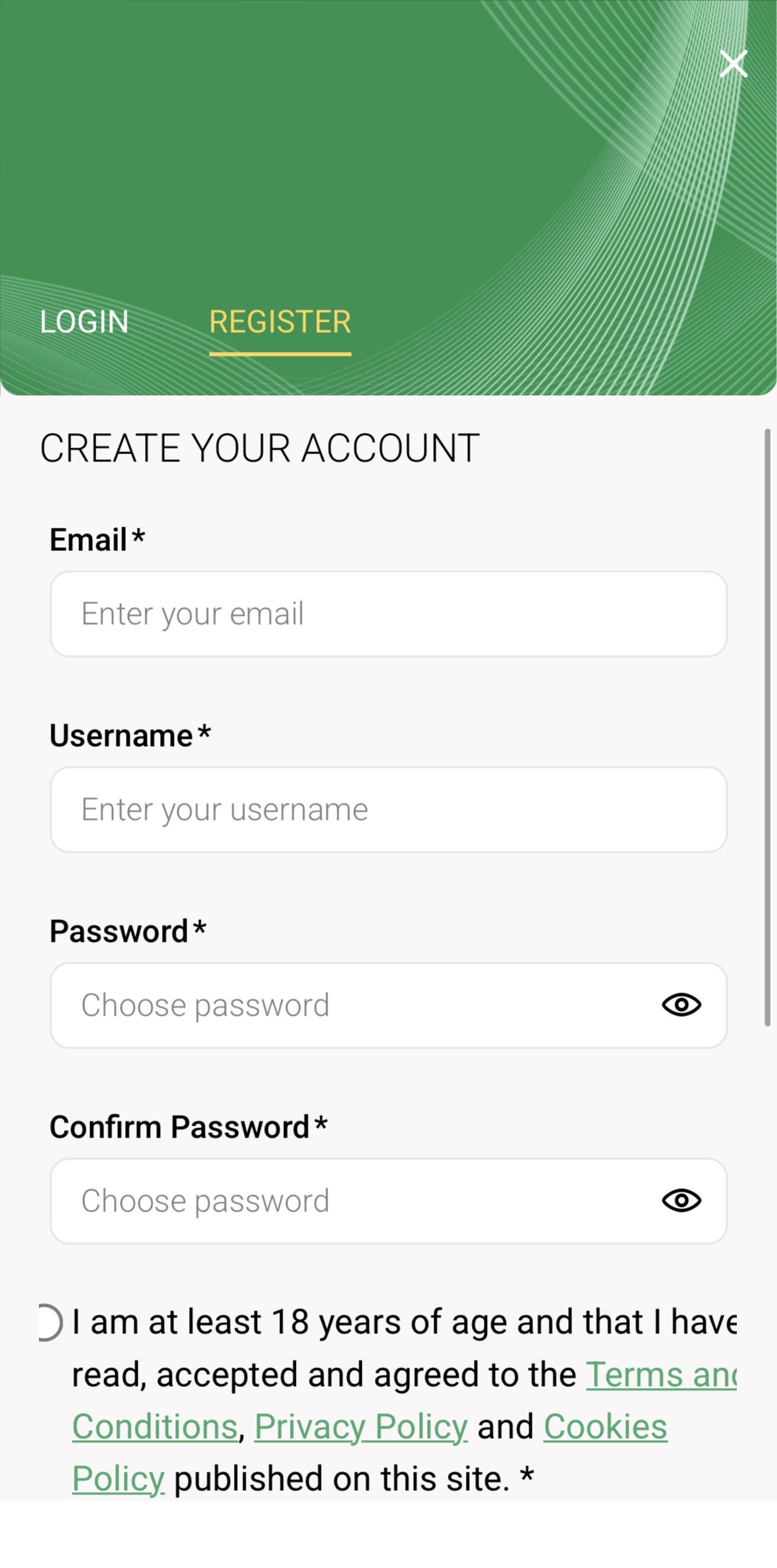 Octobet App Registration Account