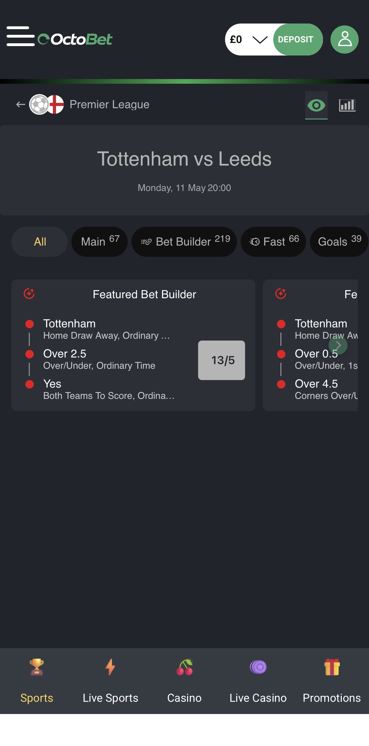 Octobet App Sportsbook Event Error