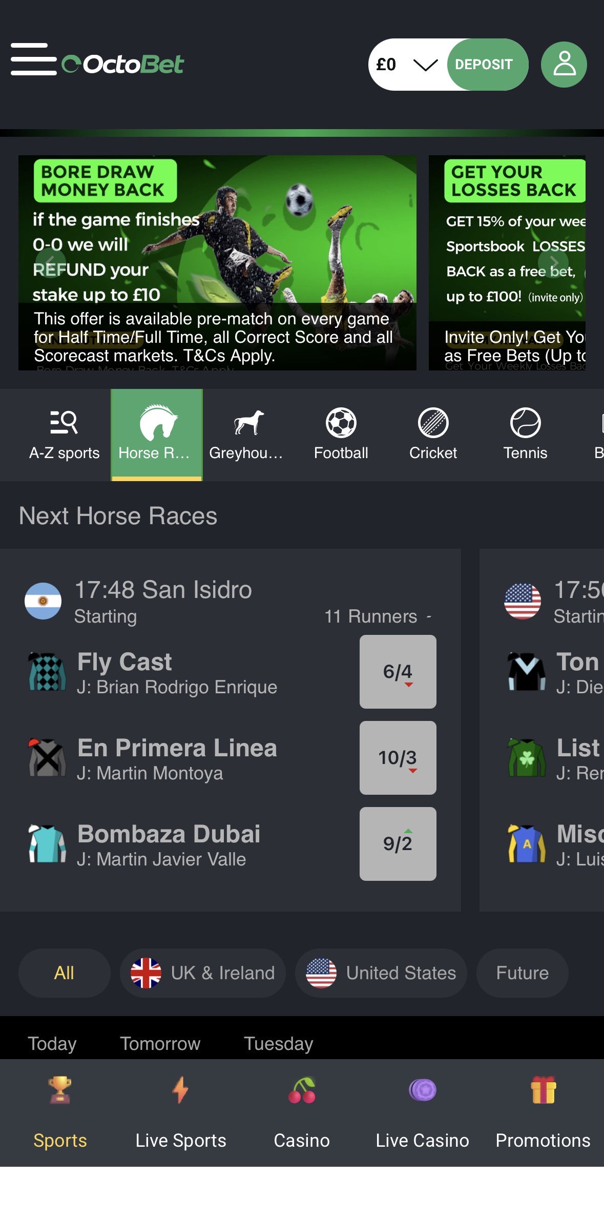 Octobet App Sportsbook Home