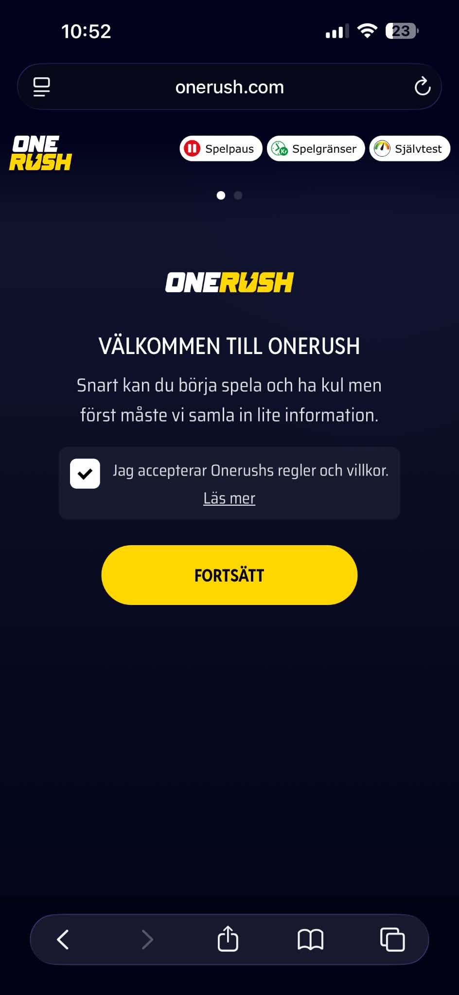 Registrering - Onerush