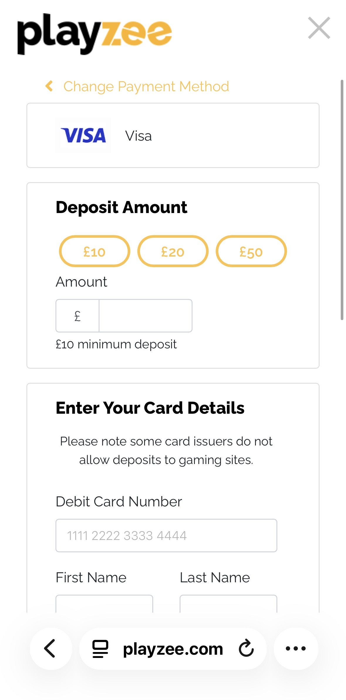 Playzee Deposit Amount