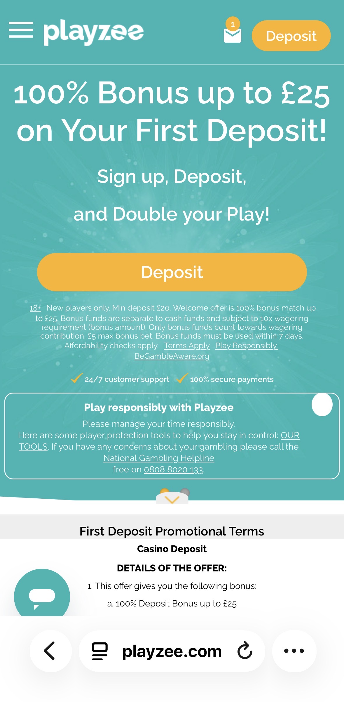 Playzee Deposit 1