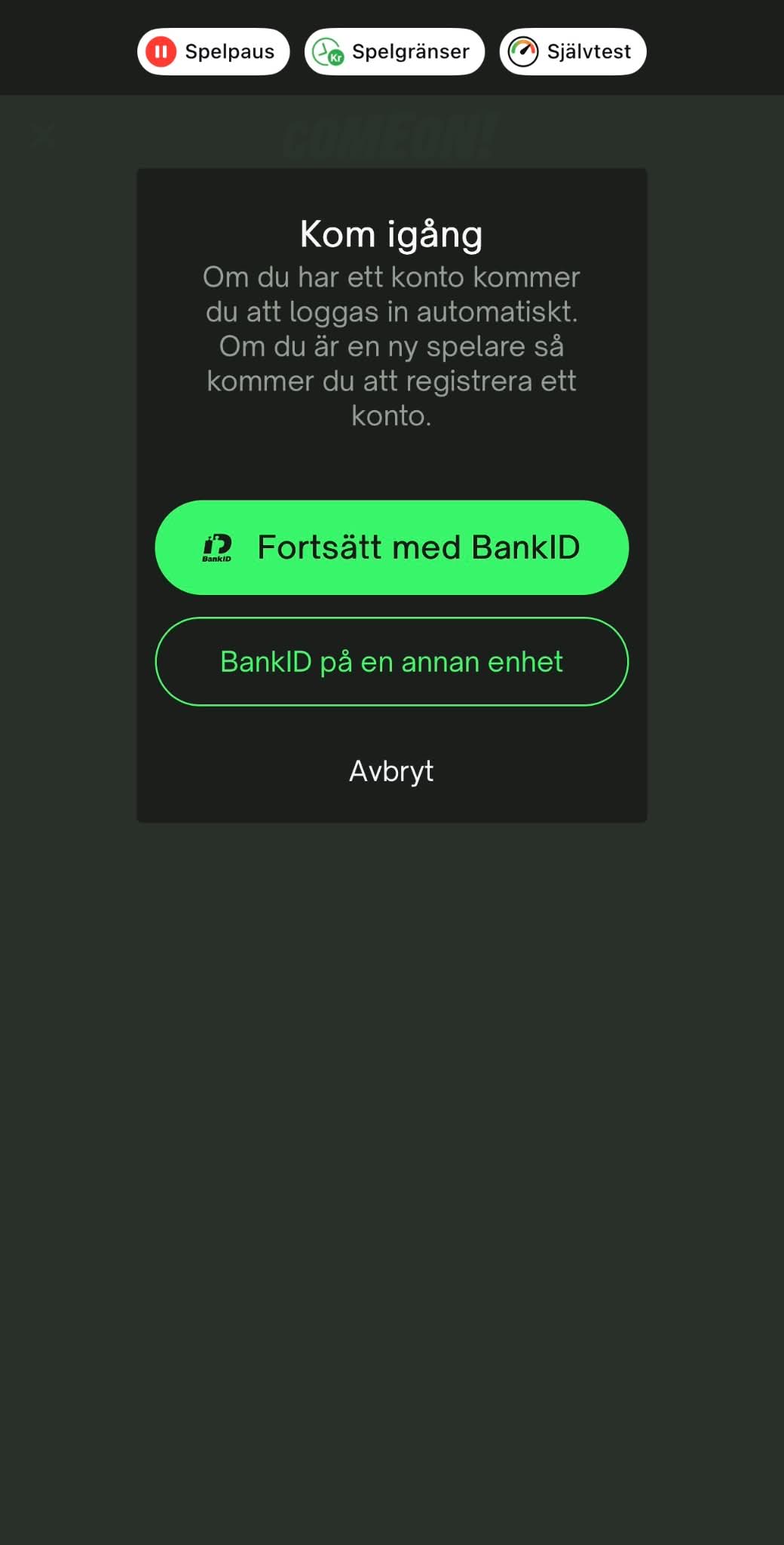 Registrering - ComeOn