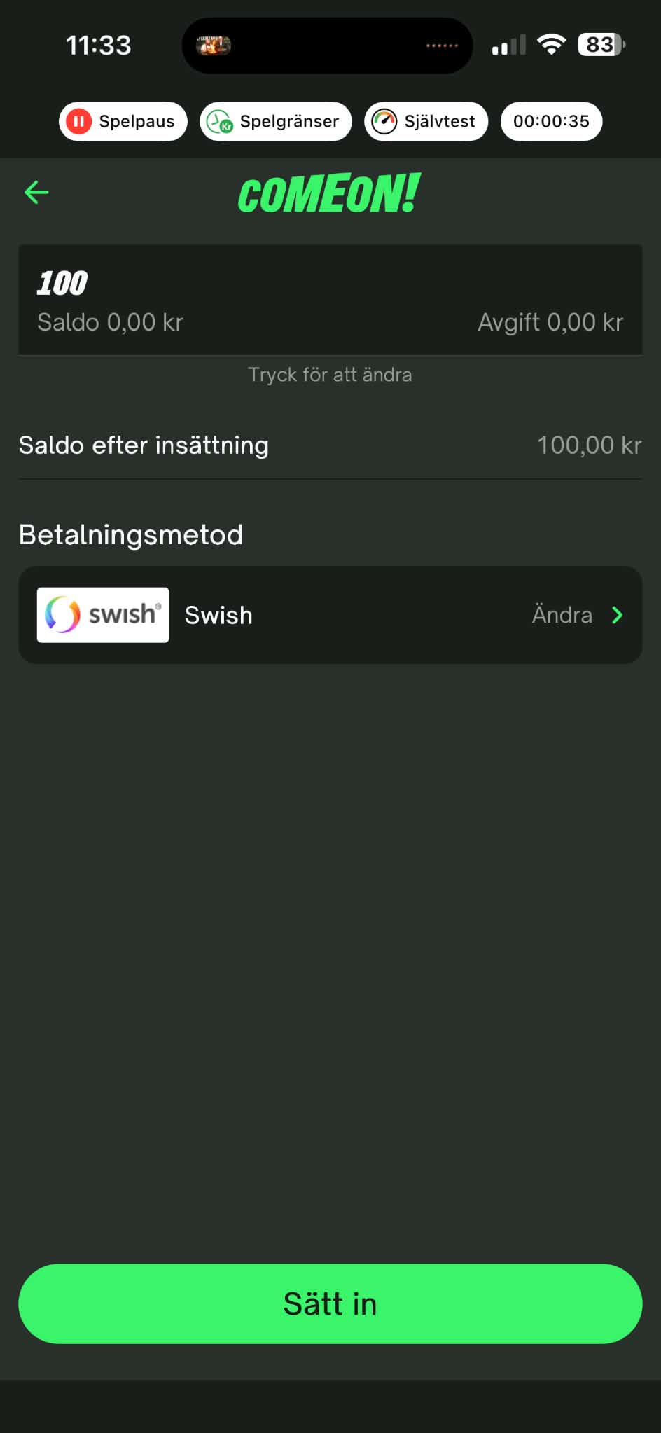 Insättning - ComeOn