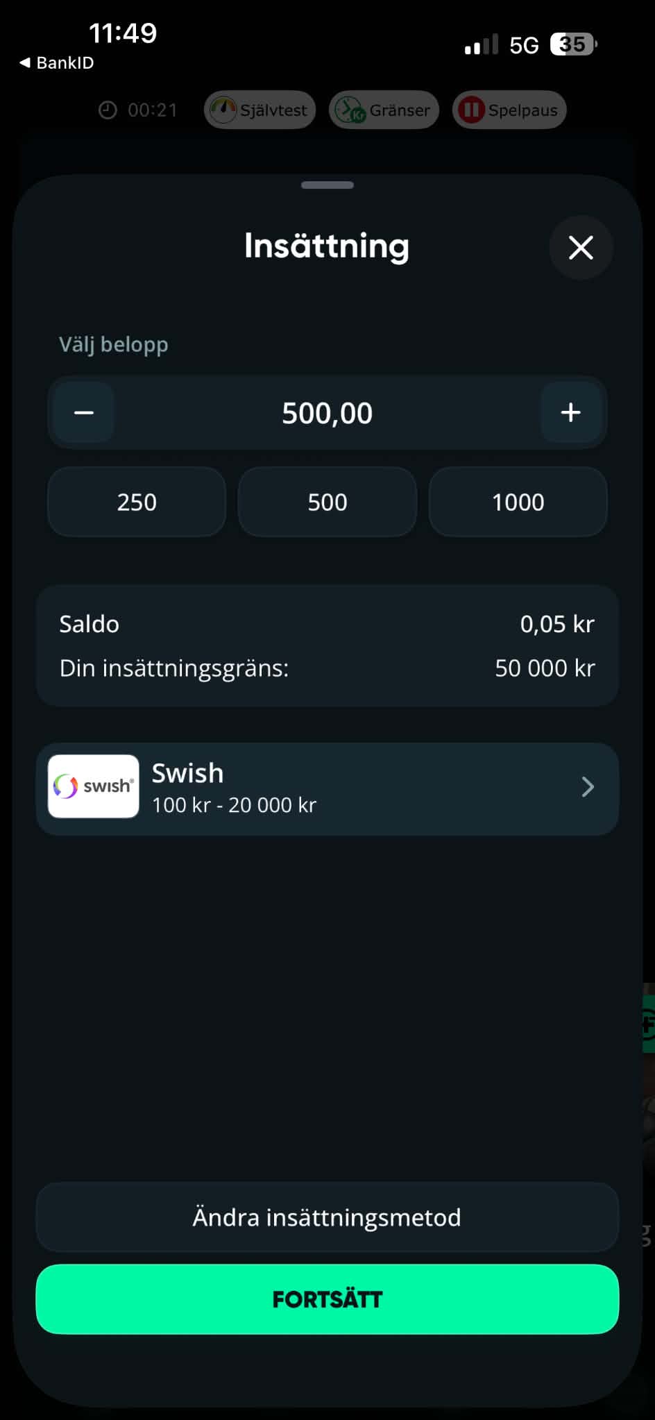 Insättning - SpeedyBet
