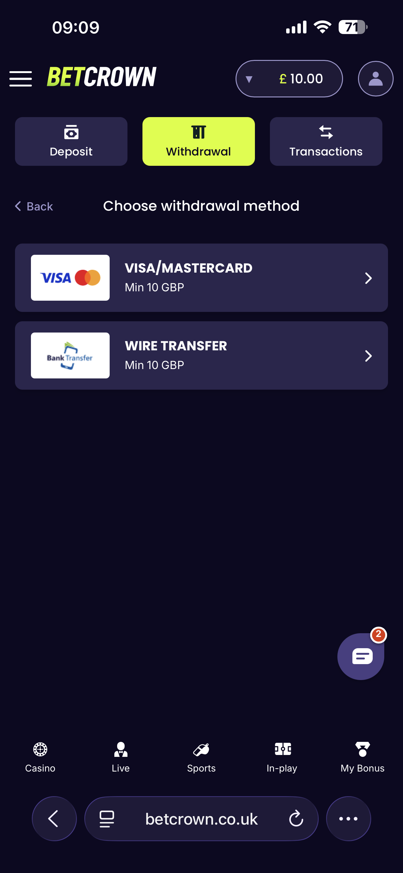 BetCrown Withdraw 2