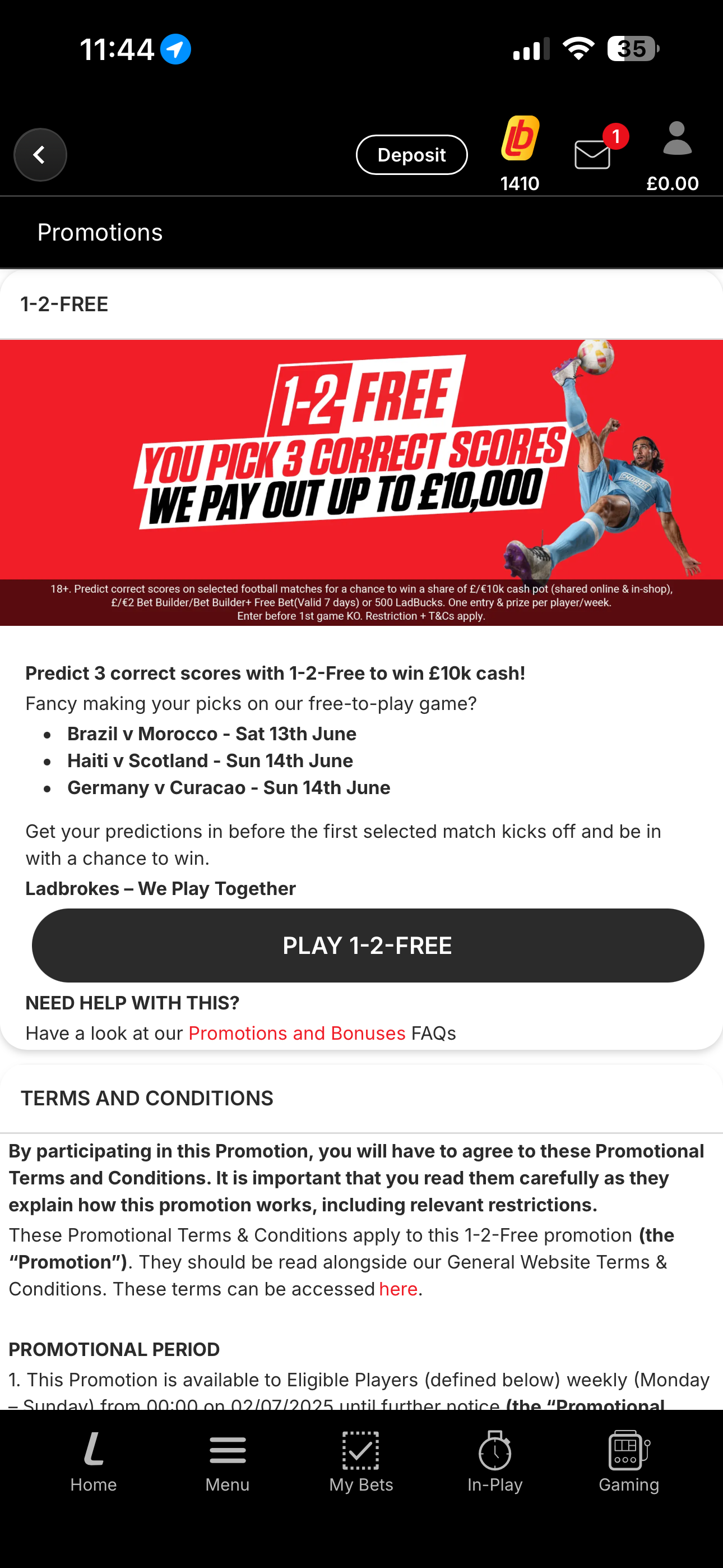 Ladbrokes 1-2 Free World Cup