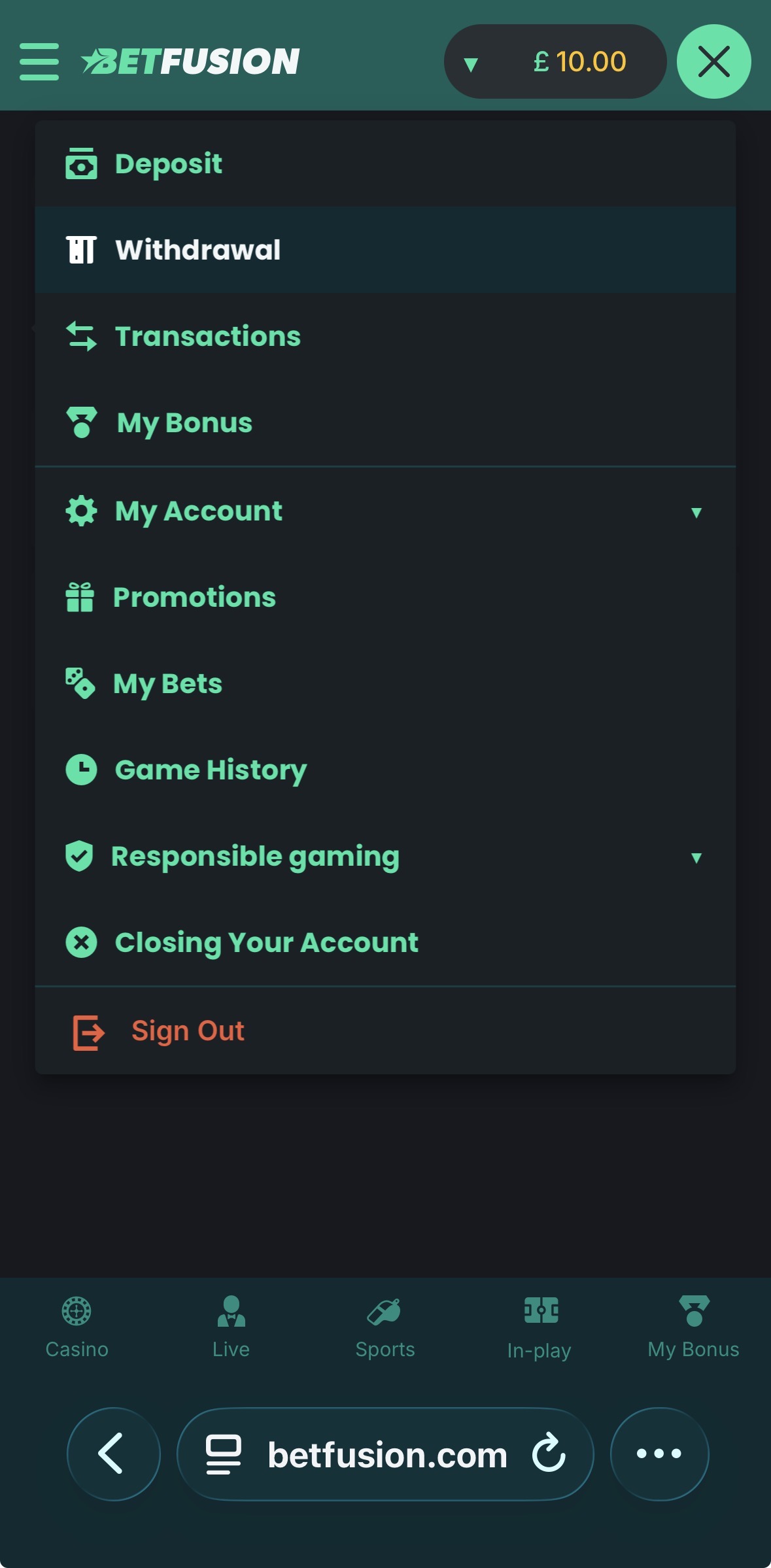 BetFusion Withdraw 2