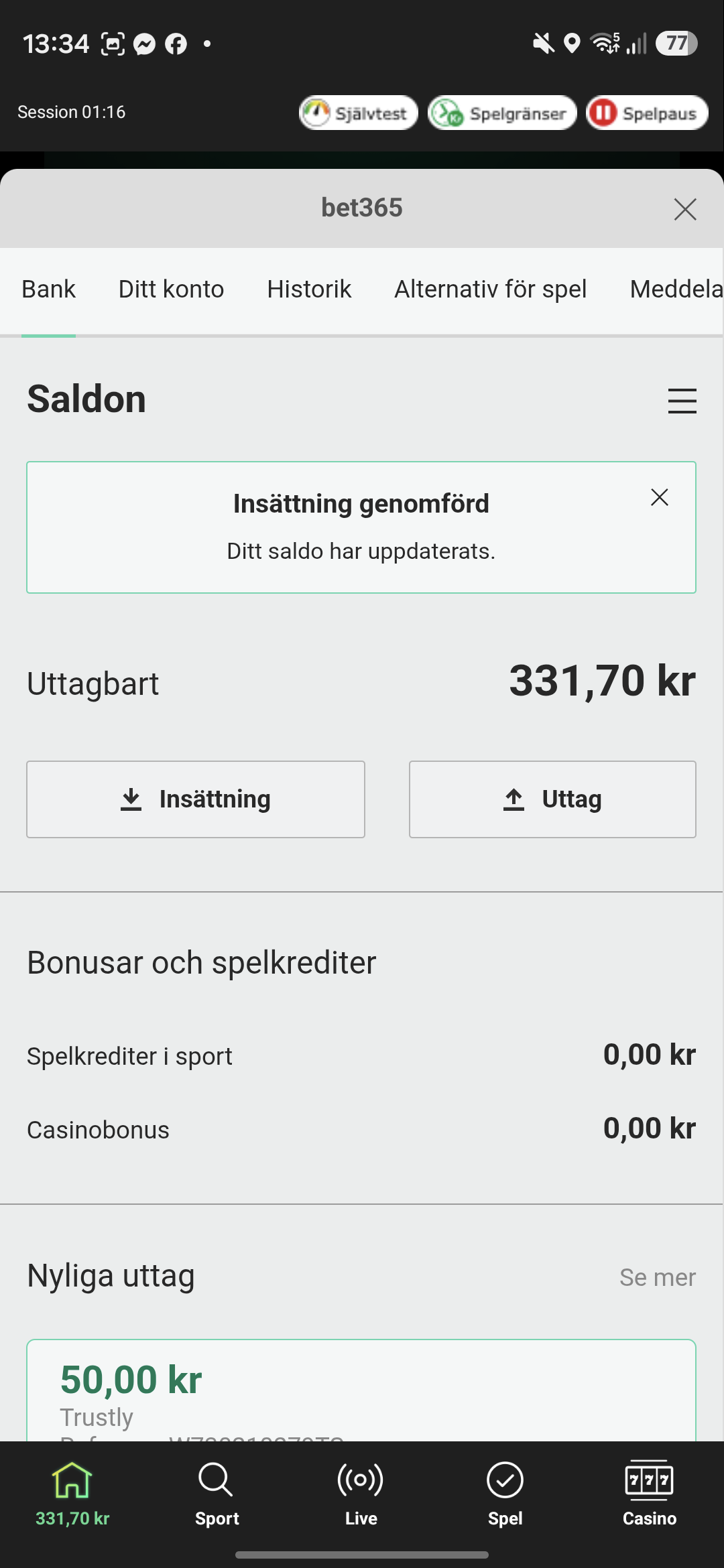 PayPal insättning 4 Bet365