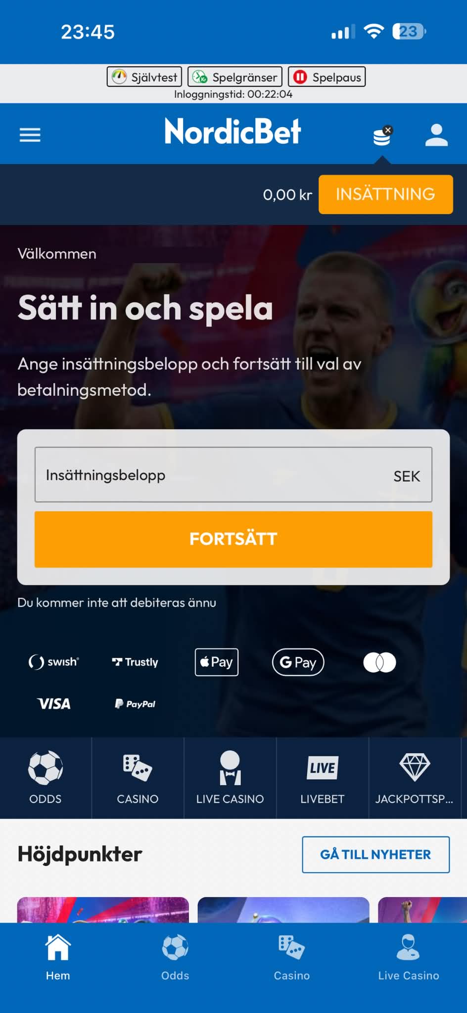 Insättning - NordicBet