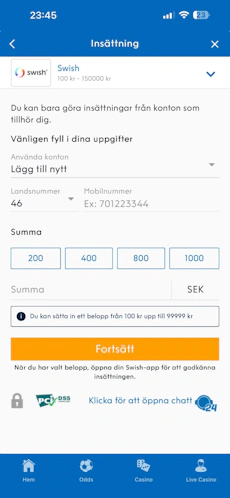 Insättning - NordicBet