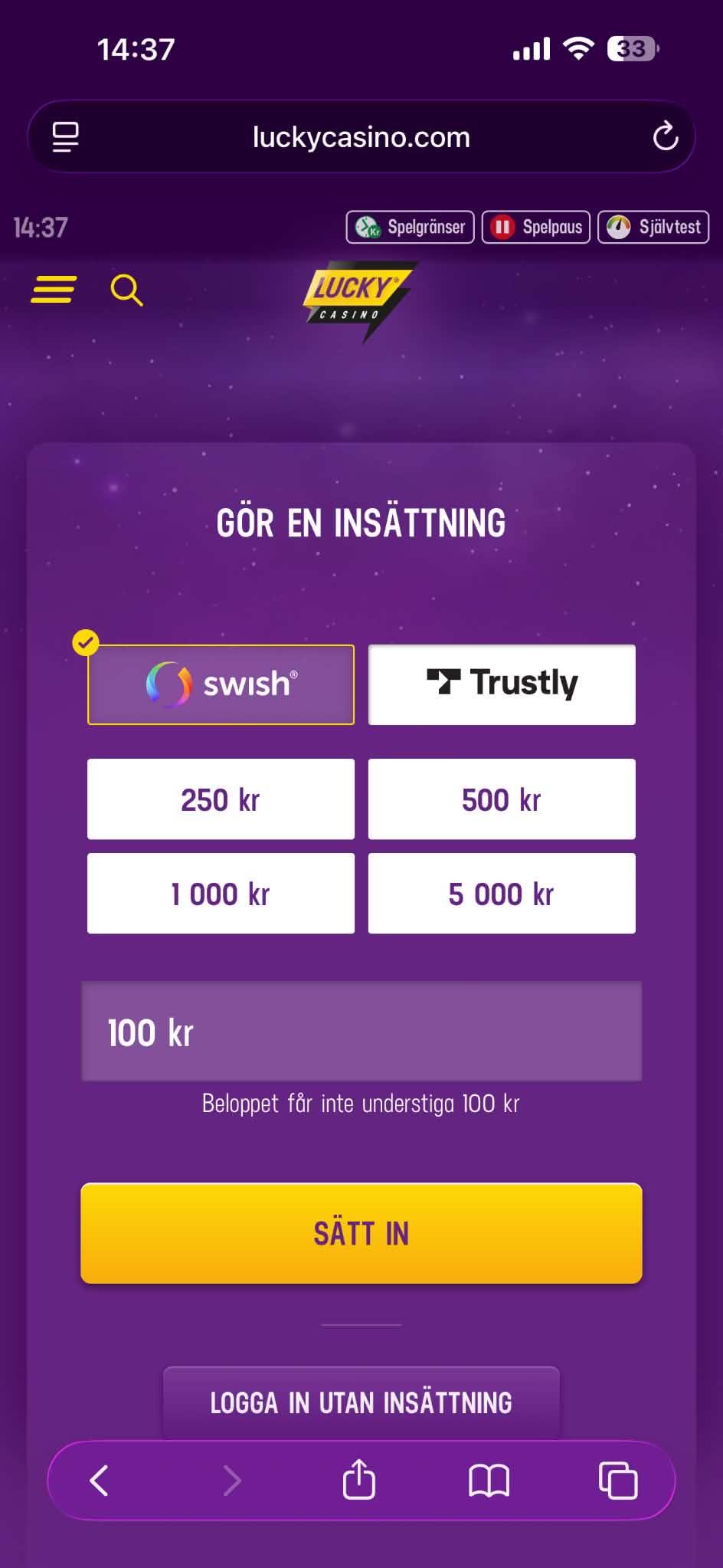 Insättning - Lucky Casino