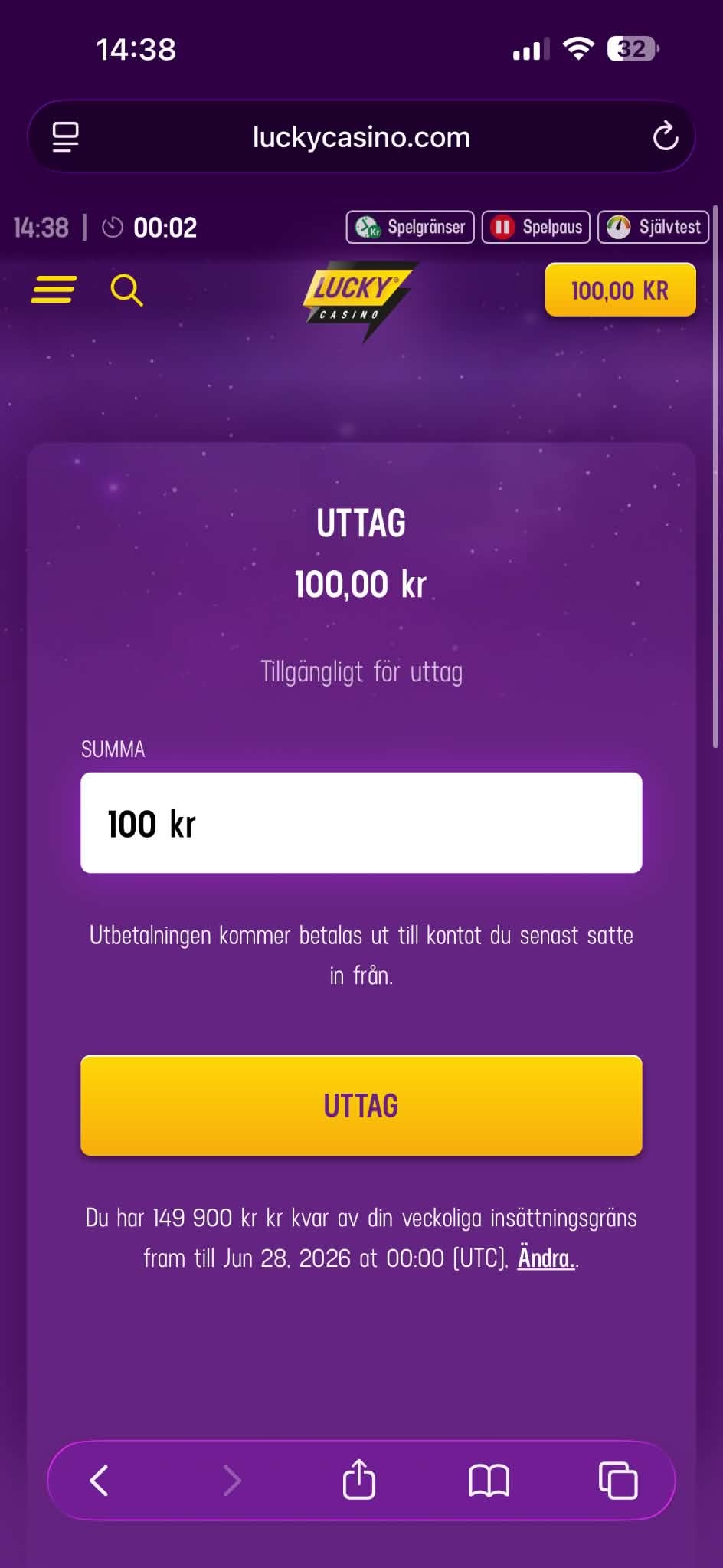 Lucky Casino - Uttag