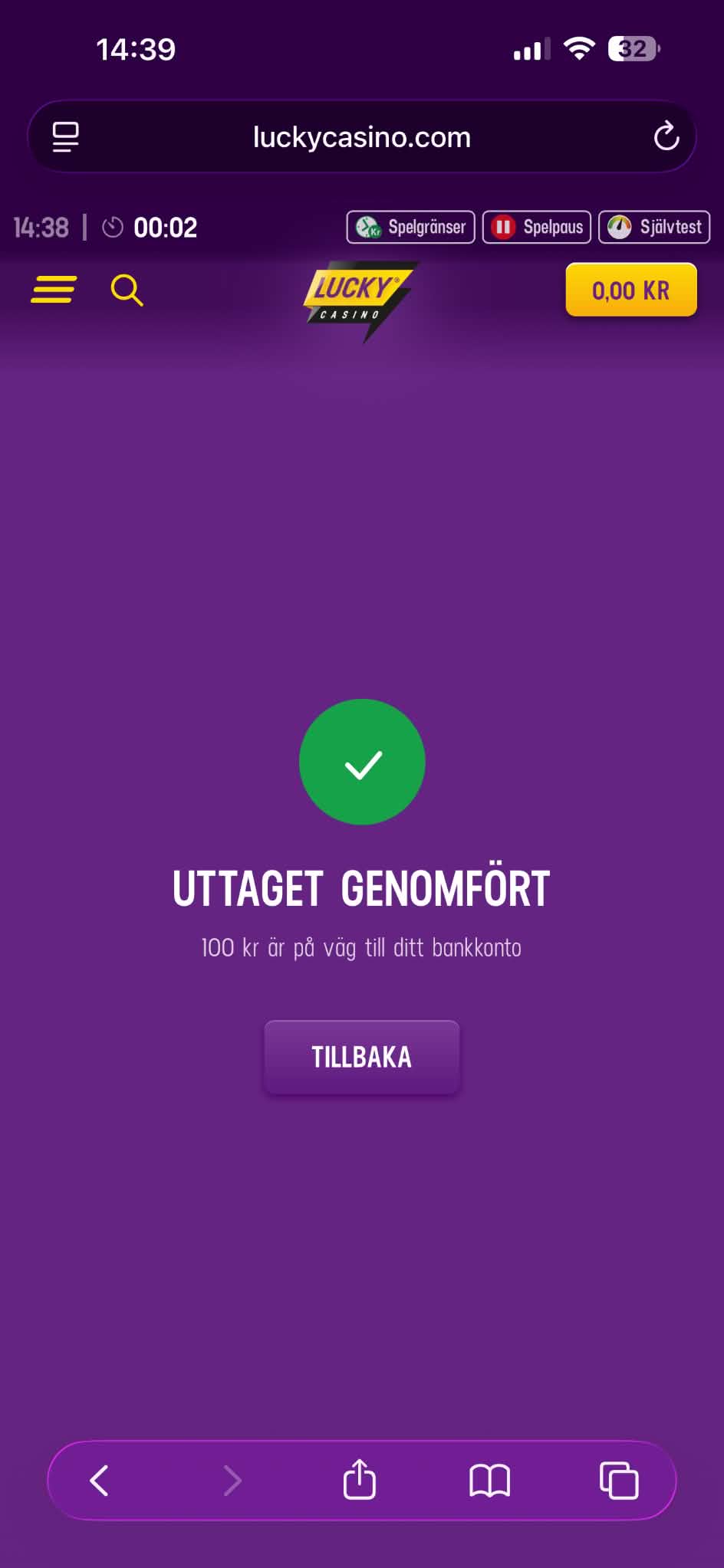 Lucky Casino - Uttag