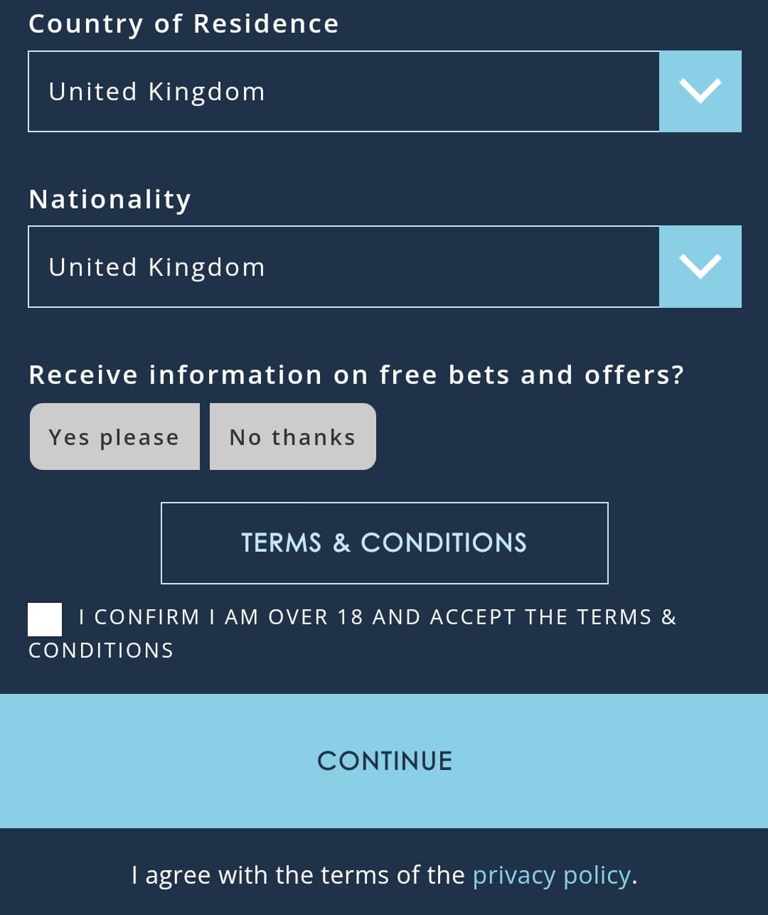 Sporting Index Registration 3