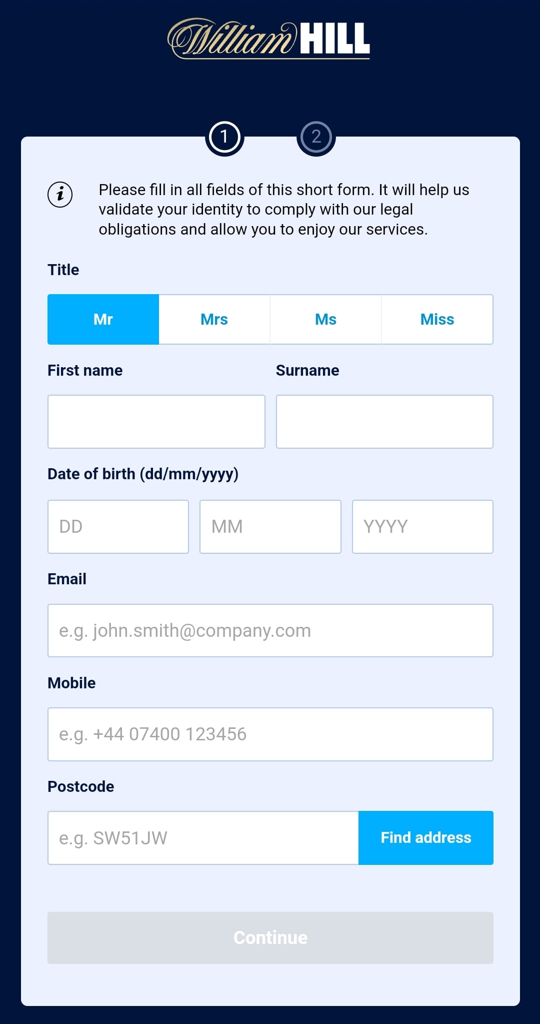 William Hill Registration 1