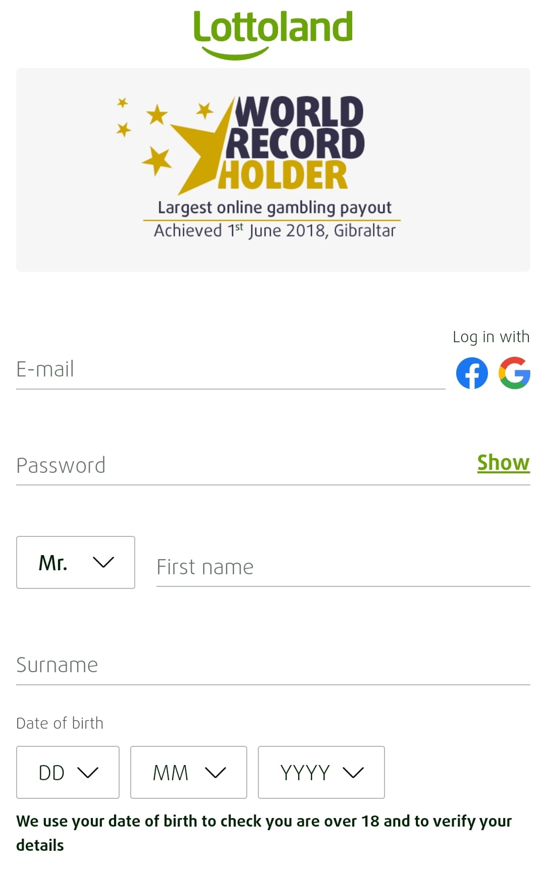 Lottoland sign-up process 1