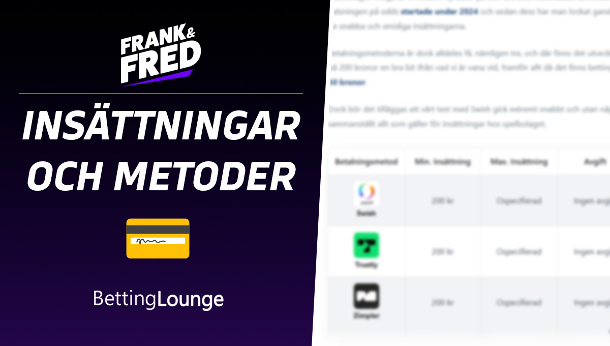 Frank & Fred insättningar 