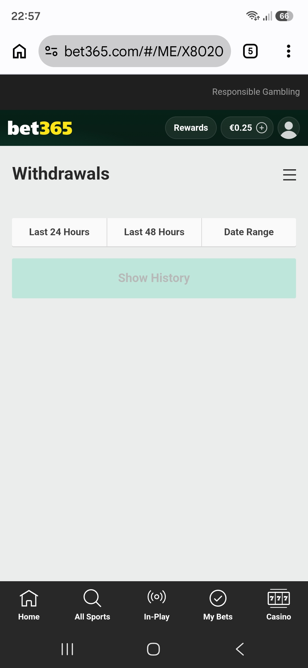 Bet365 withdrawal history