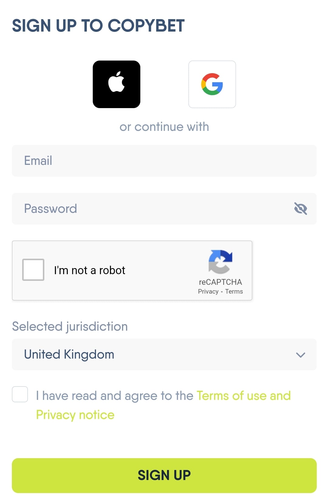 CopyBet Registration 1
