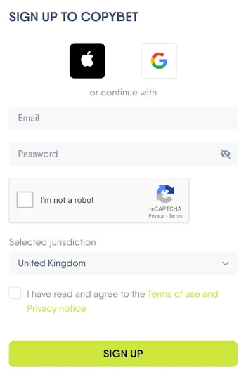CopyBet Registration 1