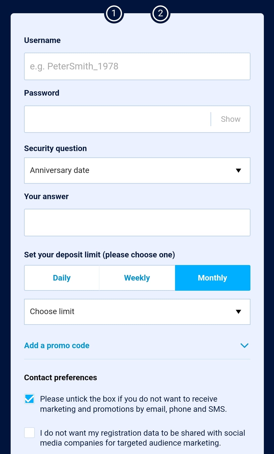 William Hill Registration 2