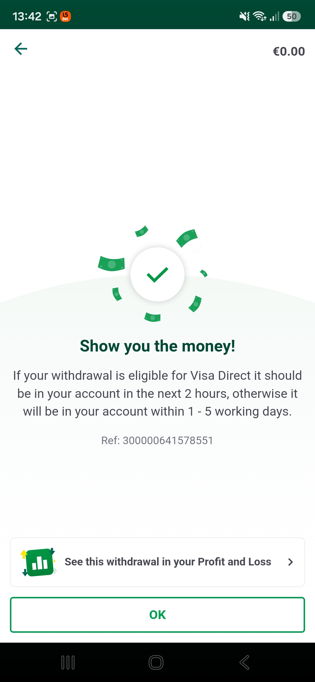 Paddy Power withdrawal confirmation receipt
