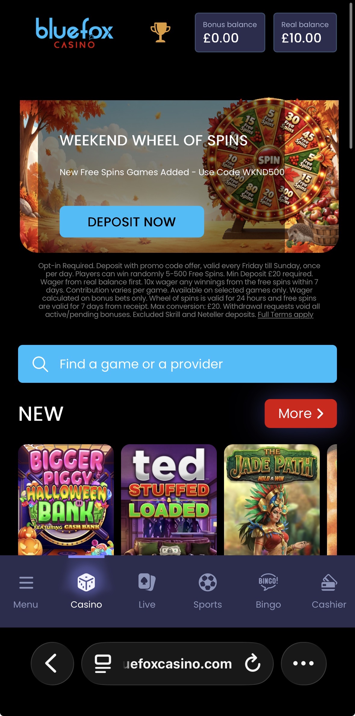 Bluefox Sports Deposit 6