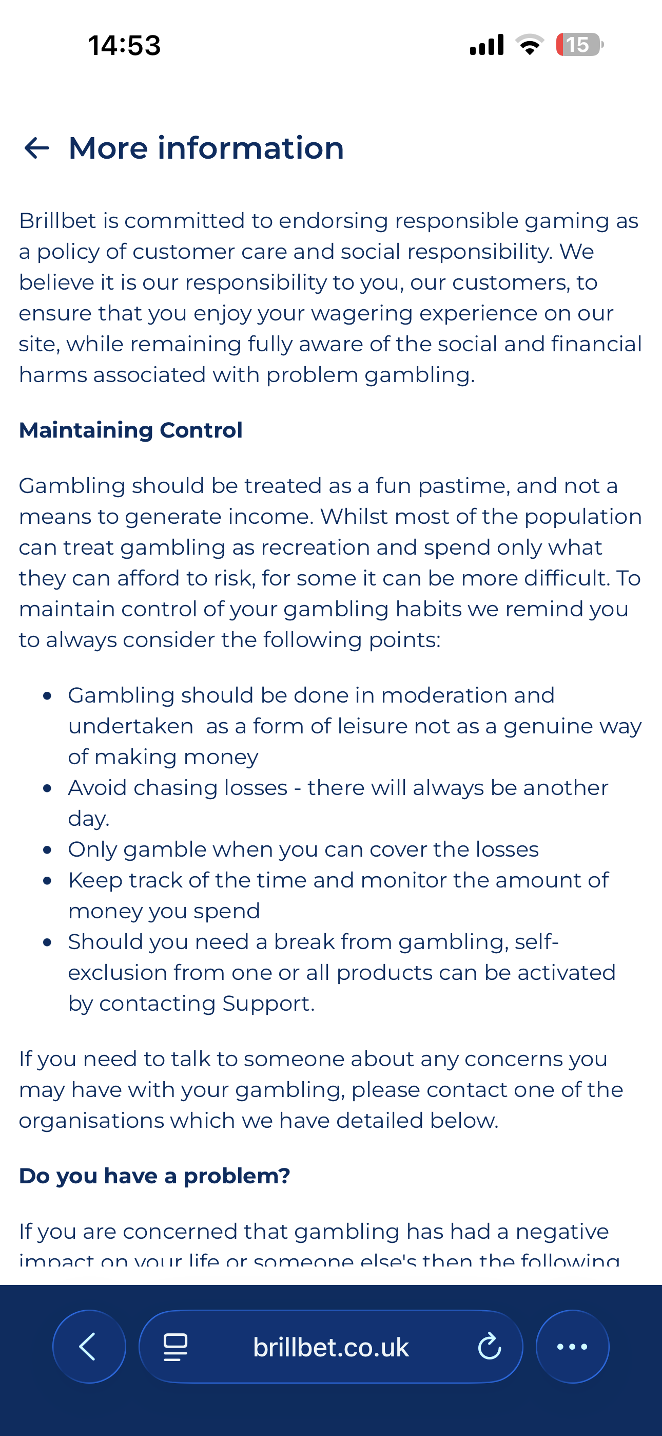 BrillBet Responsible Gambling